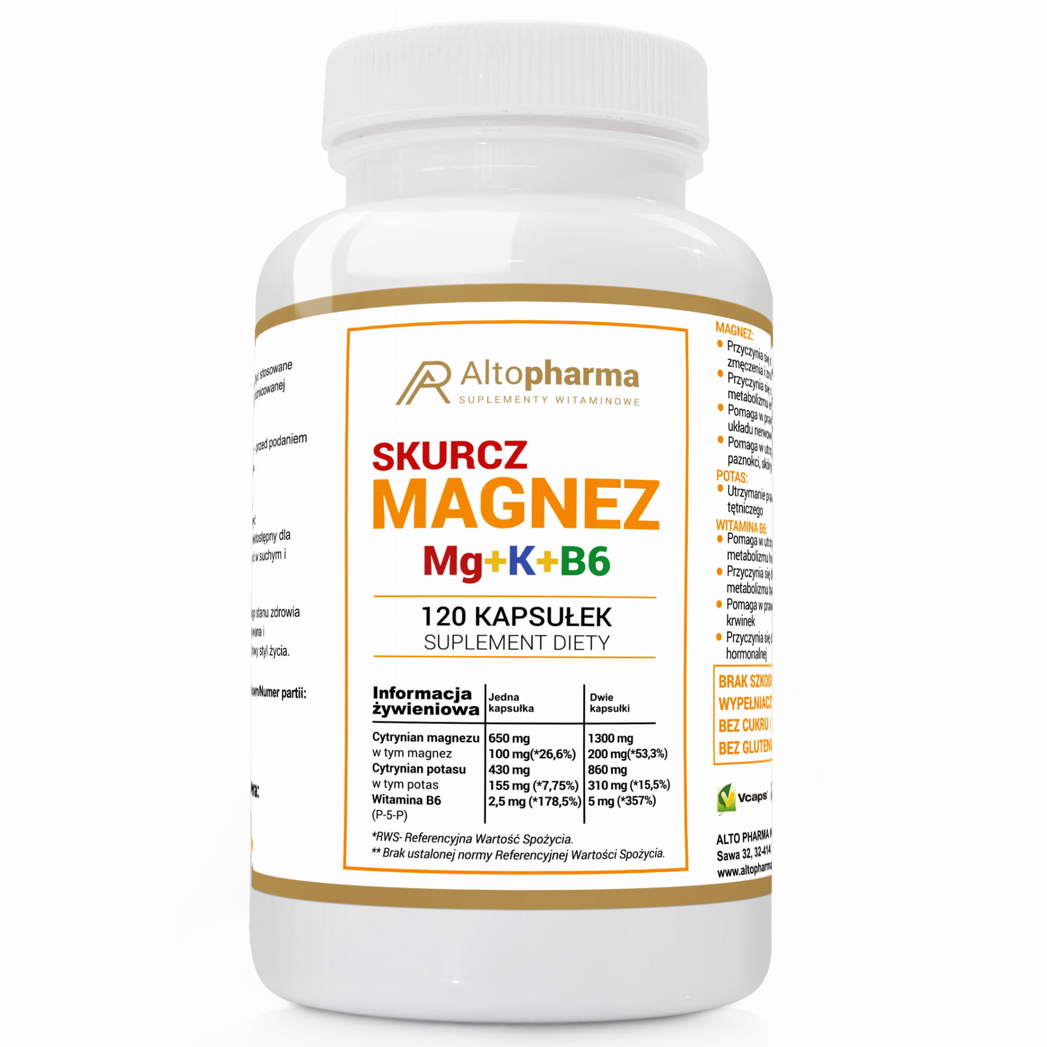 Magnez Skurcz Mg+K+B6 120kaps. Altopharma