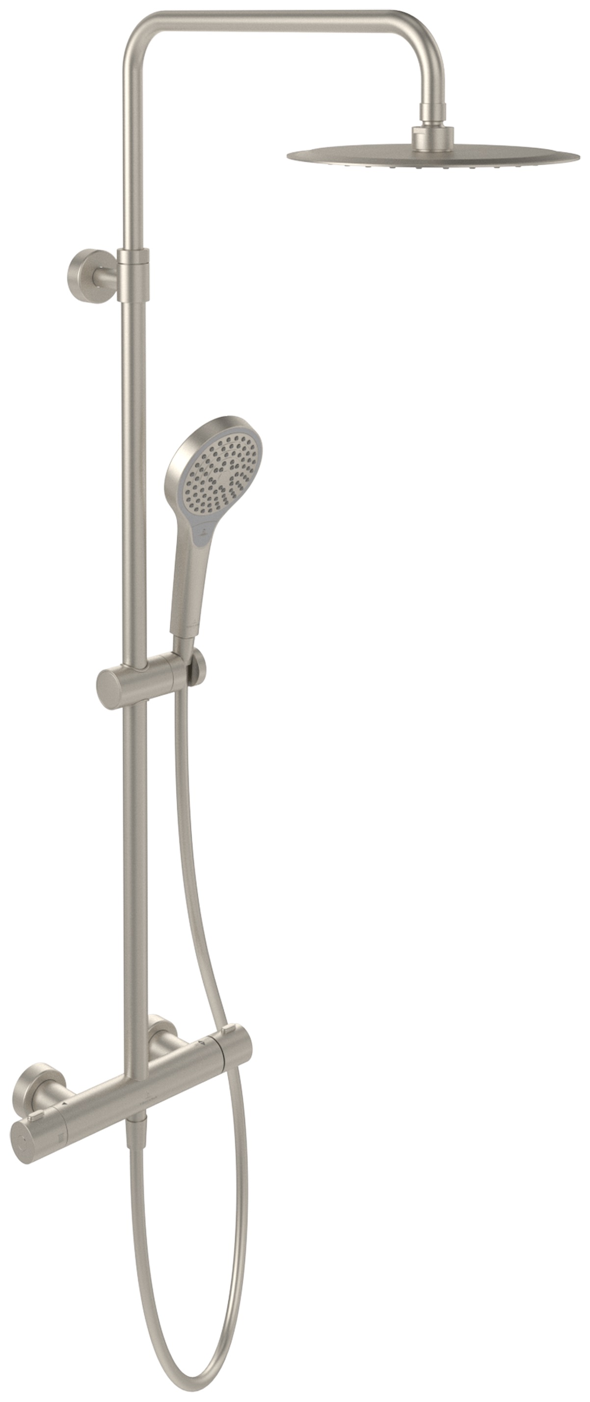 Villeroy & Boch Verve Showers zestaw prysznicowy ścienny termostatyczny z deszczownicą nikiel szczotkowany mat TVS10900500064