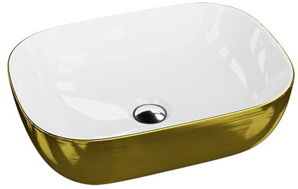 LaVita Costa Brushed Gold umywalka 46x32,5 cm nablatowa prostokątna złoty szczotkowany/biały połysk