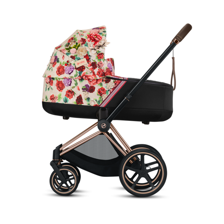 Cybex, Priam 2.0 Fashion Collection - wózek głęboko-spacerowy -Spring Blossom Light-Chrome z brązową rączką