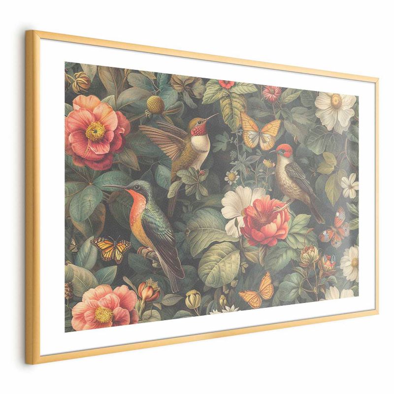 Plakat Artgeist Kwiaty i motyle 42x29,7 cm z ramą złotą 1 szt