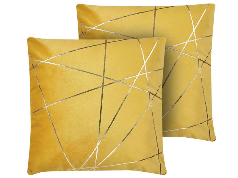 Zestaw 2 poduszek Wzór geometryczny Pinus Welur 45 x 45 cm Żółty 1 par.