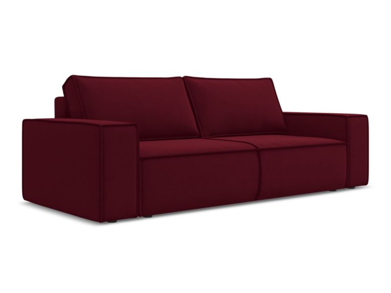 Kanapa 3-osobowa z funkcją spania Makamii Kimo z weluru 255x105 cm burgundowy 1 szt.