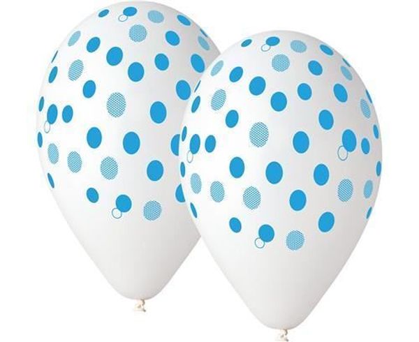 Balony Premium Niebieskie Groszki, transparentne, 12 cali/ 5 sztuk