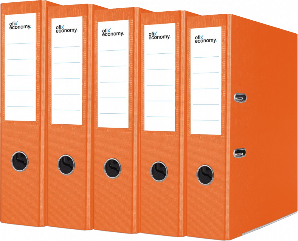 5x Segregator A4 Ofix Economy, z wyklejką, 75mm, do 500 kartek, pomarańczowy