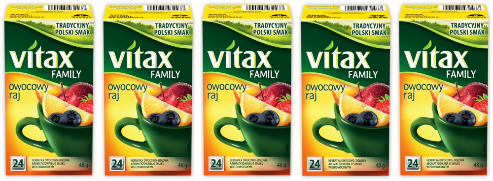 5x Herbata owocowa w torebkach Vitax Family, owocowy raj, 24 sztuki x 2g
