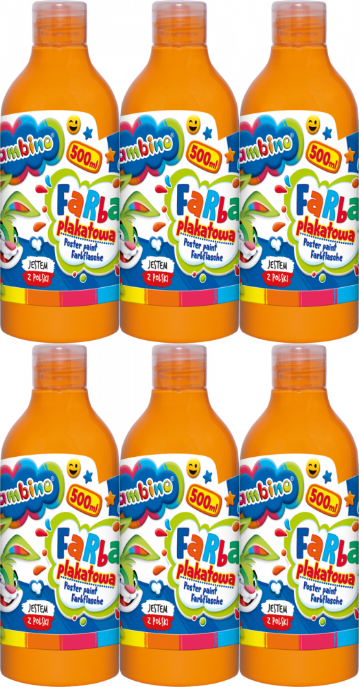 6x Farba plakatowa Bambino Zwierzaki Uczniaki, w butelce, 500ml, pomarańczowy