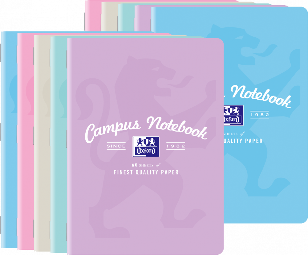 10x Zeszyt w kratkę Oxford Campus, A5, miękka oprawa, 60 kartek, mix kolorów pastelowych