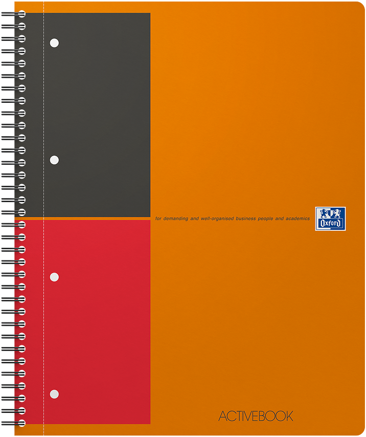 Kołonotatnik Oxford International ActiveBook, A4+, w linie, 80 kartek, okładka PP, pomarańczowy
