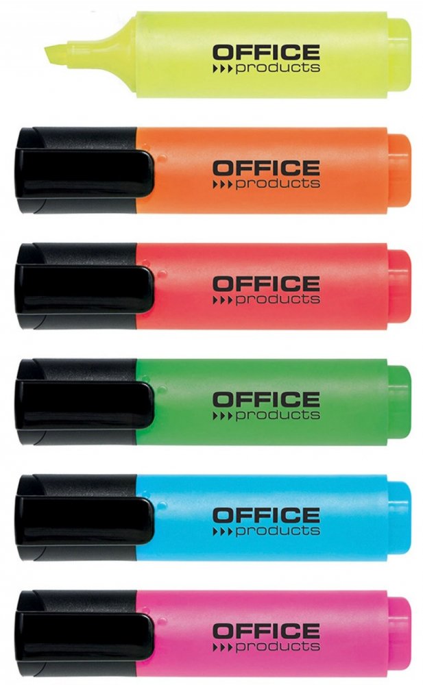 Zakreślacz Office Products, ścięta, 6 sztuk, mix kolorów