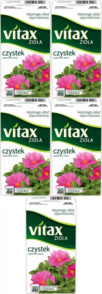 5x Herbata ziołowa w torebkach Vitax Zioła, czystek, 20 sztuk x 1.5g