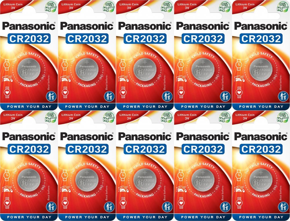 10x Bateria litowa Panasonic, 3V, CR2032, 1 sztuka