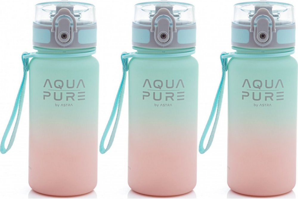 3x Bidon Astra Aqua Pure, tritan, 400ml, różowo-miętowy