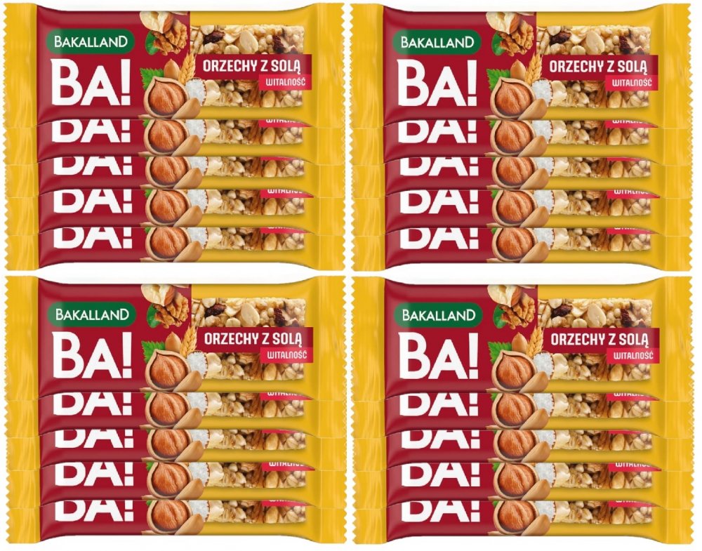 20x Baton zbożowy Bakalland Ba! Witalność, orzechy z solą, 35g