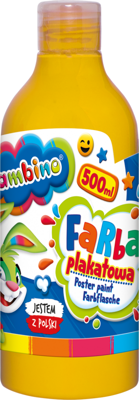 Farba plakatowa Bambino Zwierzaki Uczniaki, w butelce, 500ml, żółty