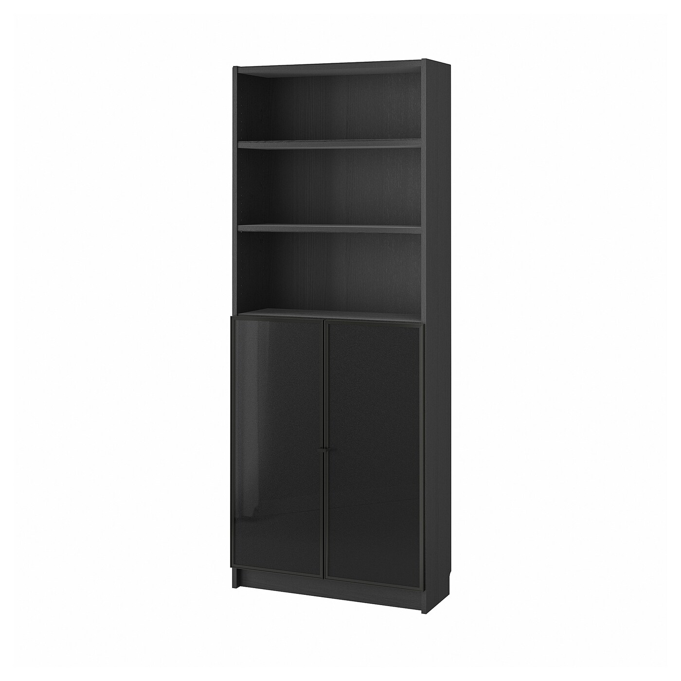 IKEA BILLY / HÖGBO regał na książki szklane drzwi, czarny imit. dębu, 80x30x202 cm