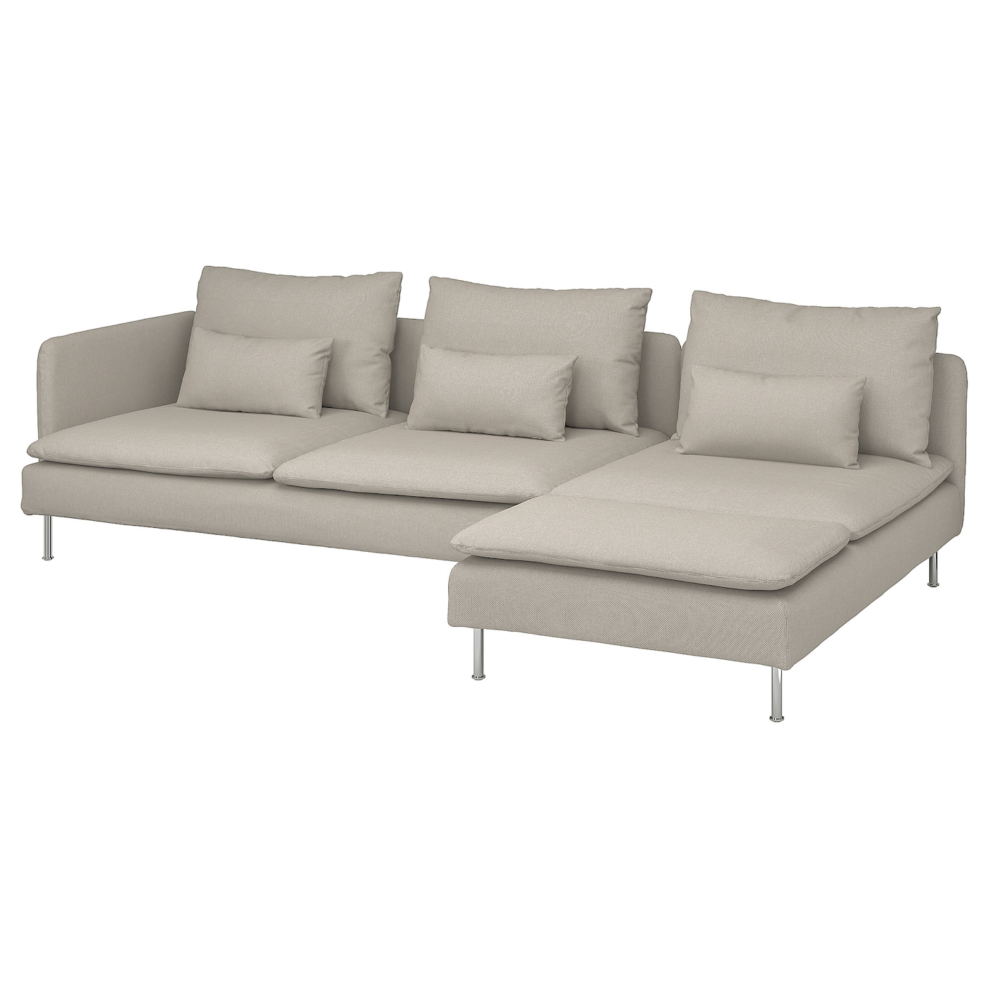 IKEA SÖDERHAMN sofa 4-osobowa z szezlongiem, i otwarty koniec Fridtuna/jasnobeżowy, Szerokość: 285 cm