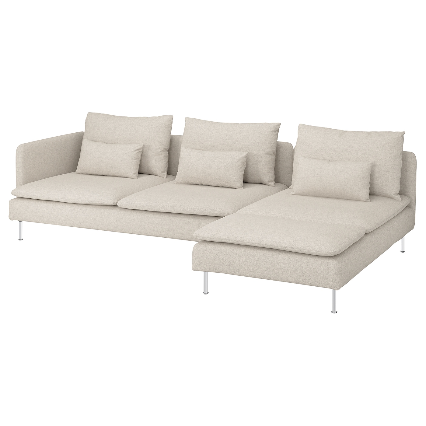 IKEA SÖDERHAMN sofa 4-osobowa z szezlongiem, i otwarty koniec/Gunnared beżowy, Szerokość: 285 cm