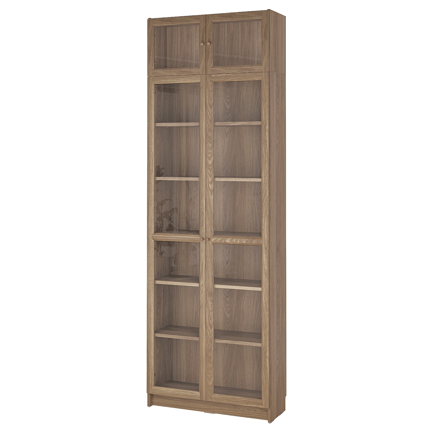 IKEA BILLY / OXBERG regał z drzwiami szkl/nadstawką, imit. dębu/szkło bezbarwne, 80x30x237 cm