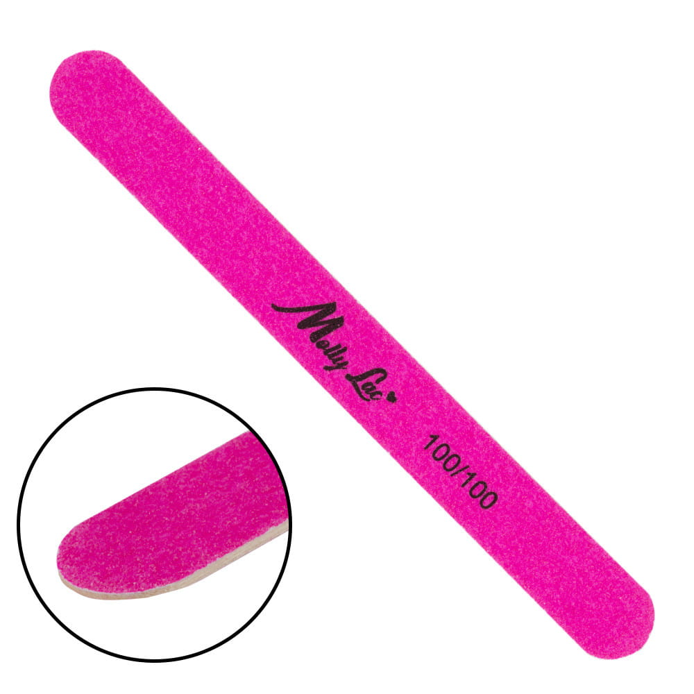 Pilnik do paznokci prosty slim 100/100 neon pink organic drewniany MollyLac