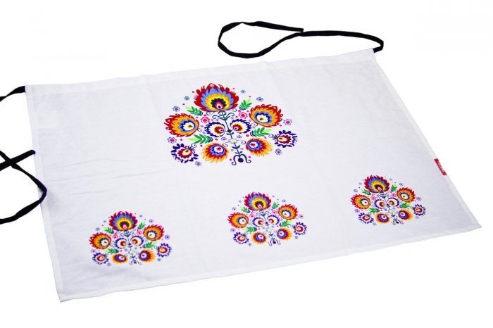 Fartuch Zapaska Ludowa - Łowickie wzory 55x80 wz. 038 biały