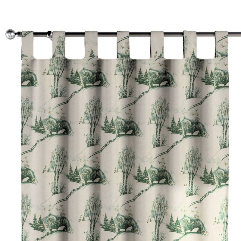 Zasłona na szelkach Dekoria 130x260 cm Avinon zielony wzór cottage na beżowym tle 1 szt.