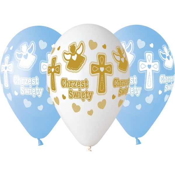 Balony Premium Hel Chrzest chłopca, 13 cali / 5 szt.