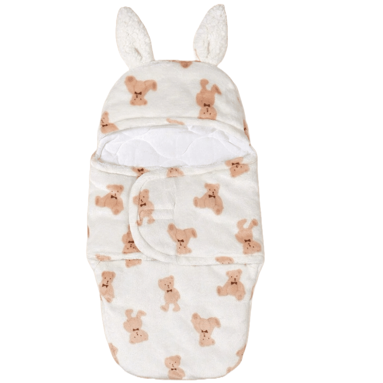 Śpiworek do gondoli Teddy na bieli z uszkami NS
