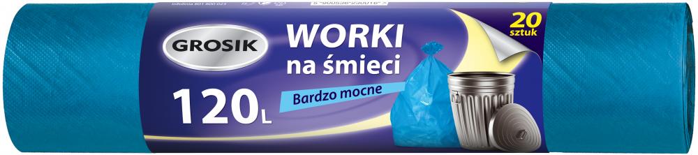 Worki na śmieci Grosik, na odpady zmieszane, 120l, 20 sztuk, niebieski