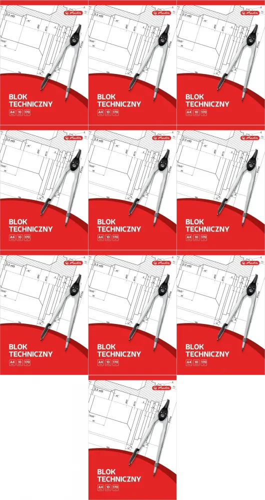 10x Blok techniczny Herlitz, A4, 10 kartek, biały