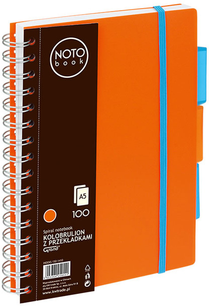 Kołonotatnik Grand NOTOBook, A5, w kratkę, 100 kartek, okładka PP, pomarańczowy