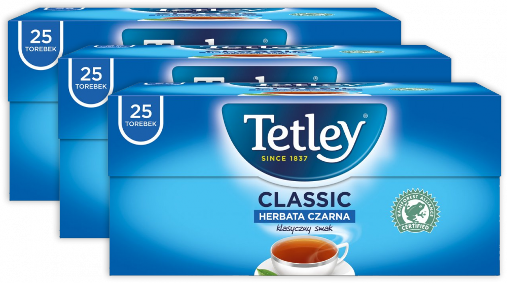 3x Herbata czarna w torebkach Tetley Classic, 25 sztuk x 1.5g