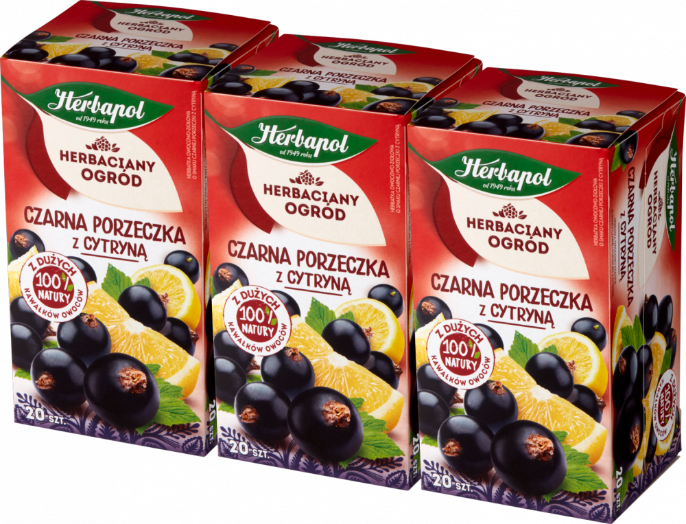3x herbata owocowa w torebkach Herbapol Herbaciany Ogród, czarna porzeczka z cytryną, 20 sztuk x 2.7g