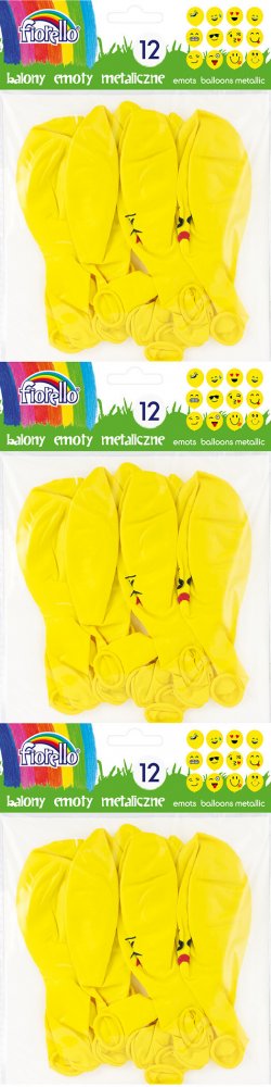 3x Balony Fiorello Emoty Party, metaliczne, 12 sztuk, żółty