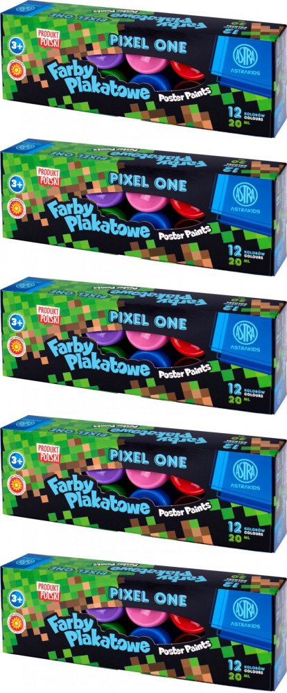 5x Farby plakatowe Astra Astrakids Pixel One, 20ml, 12 sztuk, mix kolorów