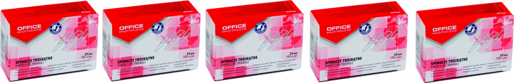 5x spinacz Office Products, trójkątny, 25mm, 100 sztuk, srebrny