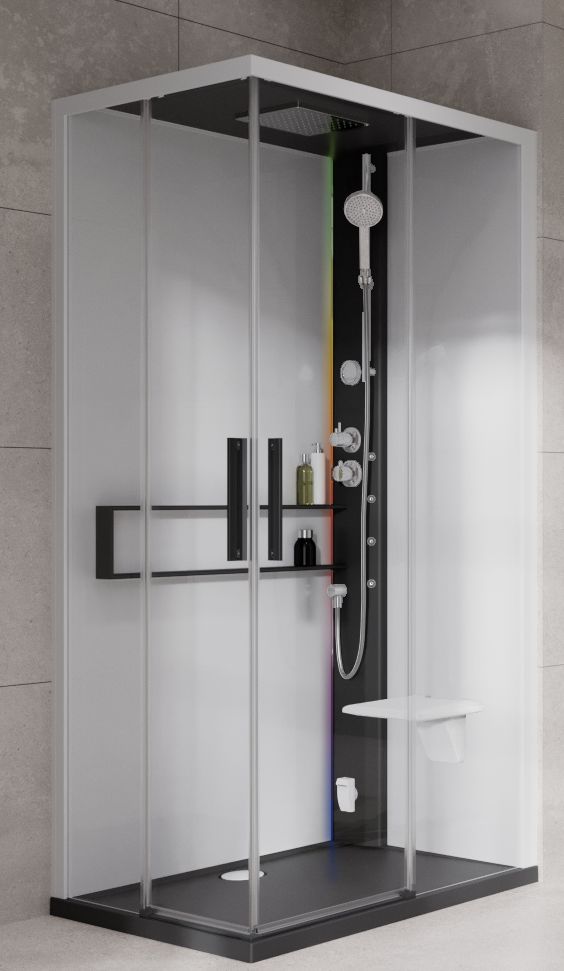 Novellini Glax 2 2.0 A kabina z hydromasażem 100x70 cm prawa parowa z brodzikiem czarna G22A197DT5-1HU