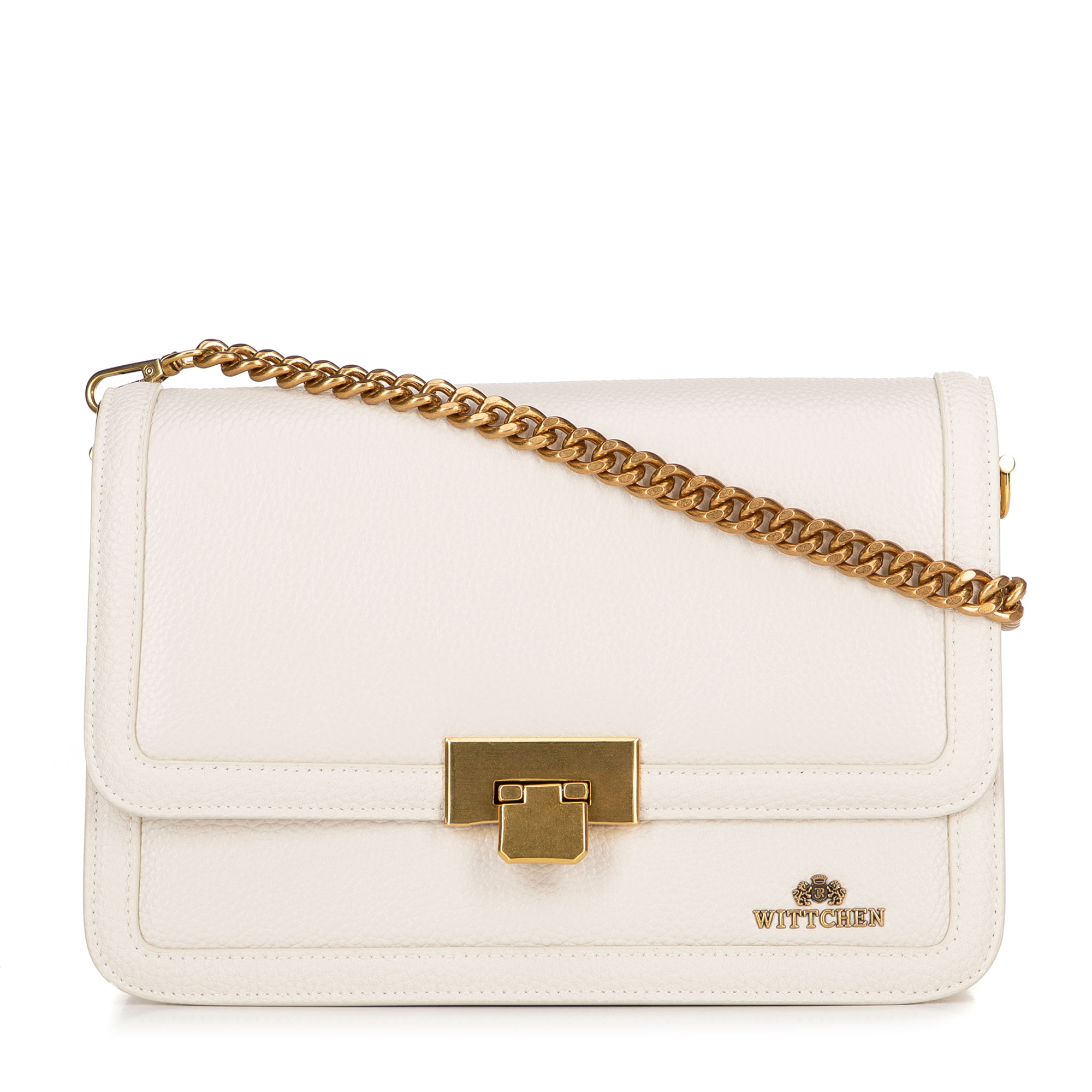 Skórzana torebka crossbody z łańcuszkiem kremowa