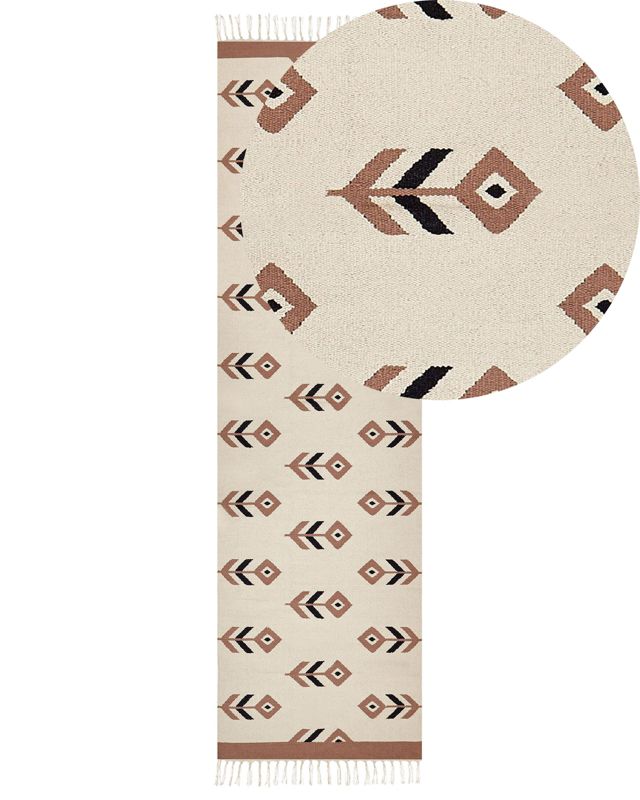 Dywan bawełniany kilim 80 x 300 cm beżowo-czarny Niavan 1 szt.
