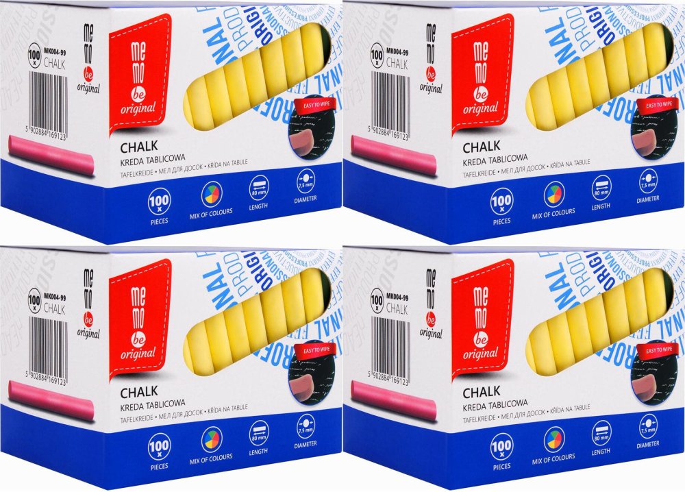 4x Kreda tablicowa MemoBe, 100 sztuk, mix kolorów