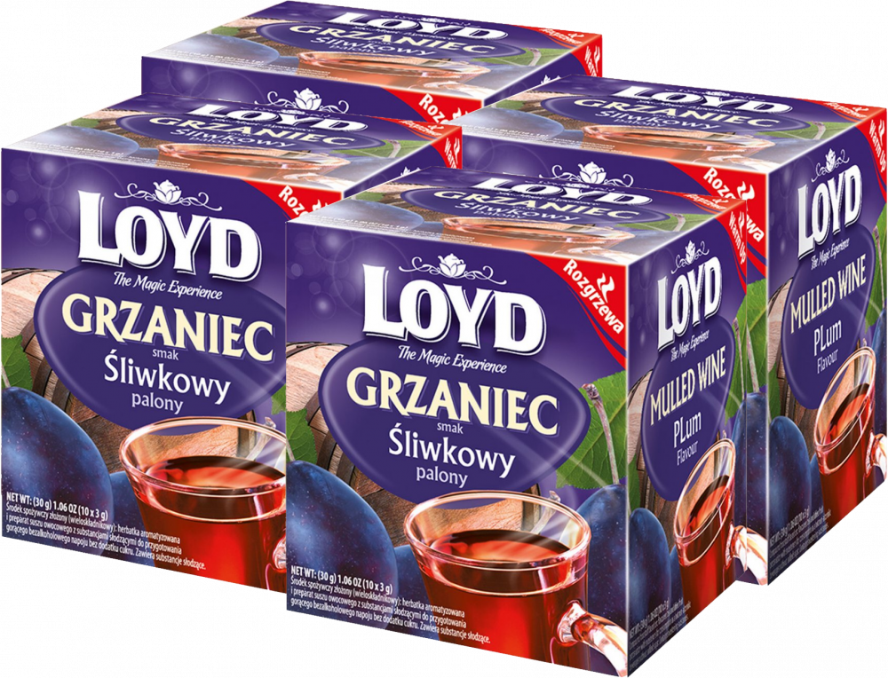 4x Herbata czarna aromatyzowana w kopertach Loyd Grzaniec, śliwkowy, 10 sztuk x 3g