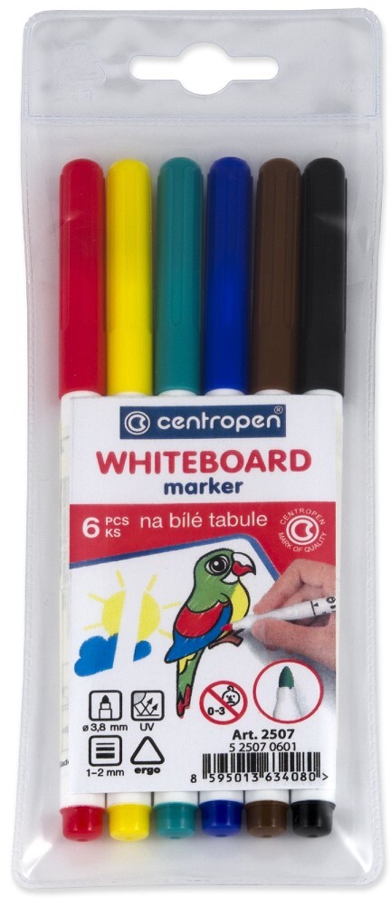 Marker suchościeralny Centropen 2507, okrągła, 1-2mm, 6 sztuk, mix kolorów