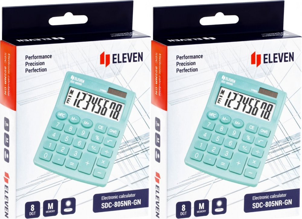 2x Kalkulator biurowy Eleven SDC-805NRGNE, 8 cyfr, zielony