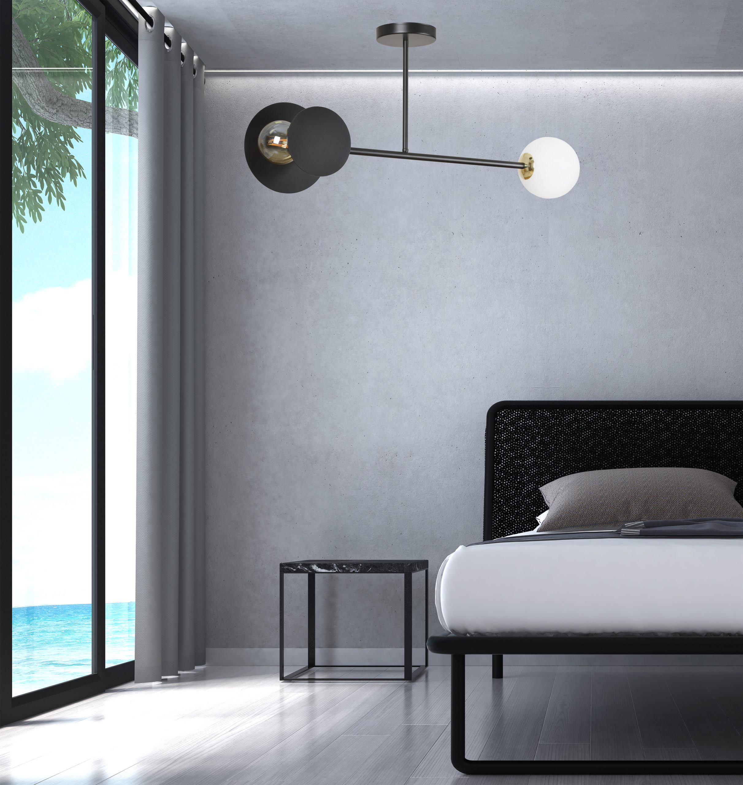 Emibig Minerva lampa podsufitowa 2x15 W biała-czarna-złota 612/2