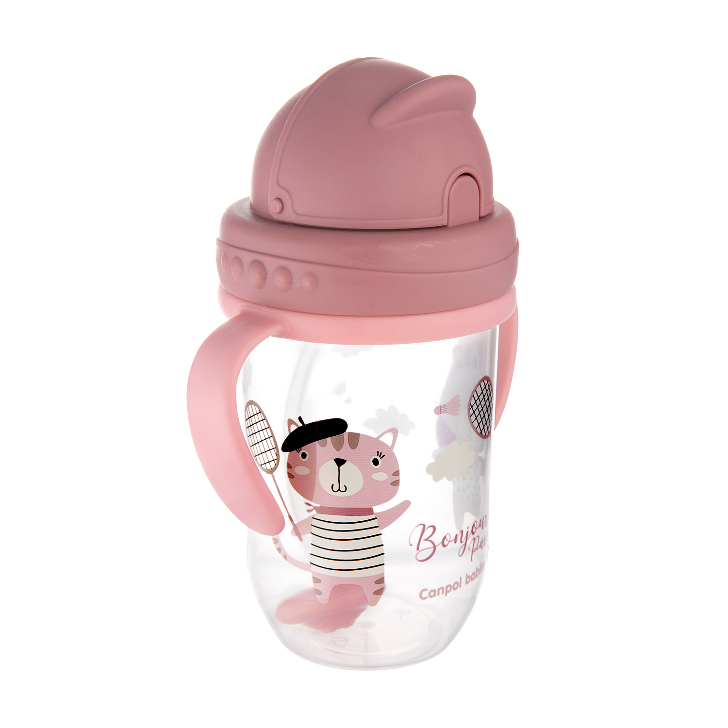 Canpol babies - kubek niekapek z rurką i odważnikiem 270 ml - Bonjour Paris-Różowy