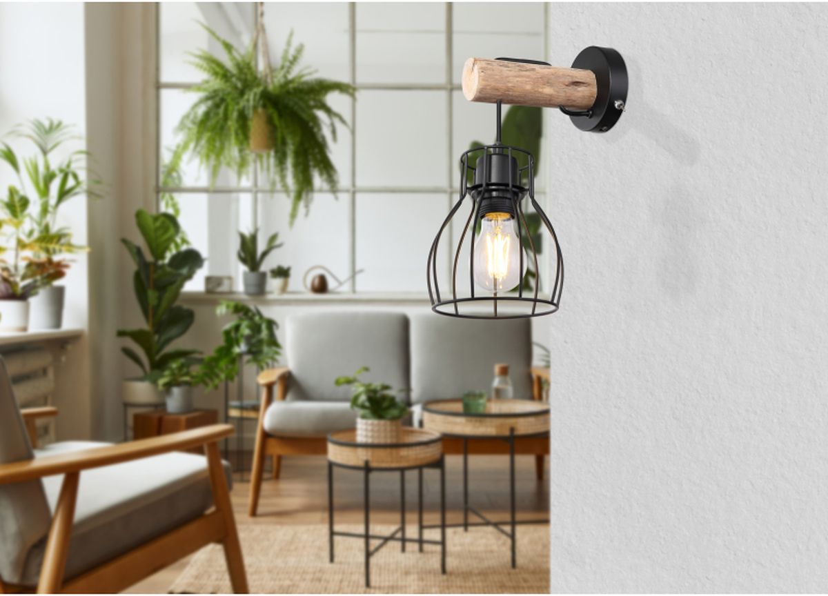 Globo Lighting Mina kinkiet 1x40W czarny/drewno 15326NW