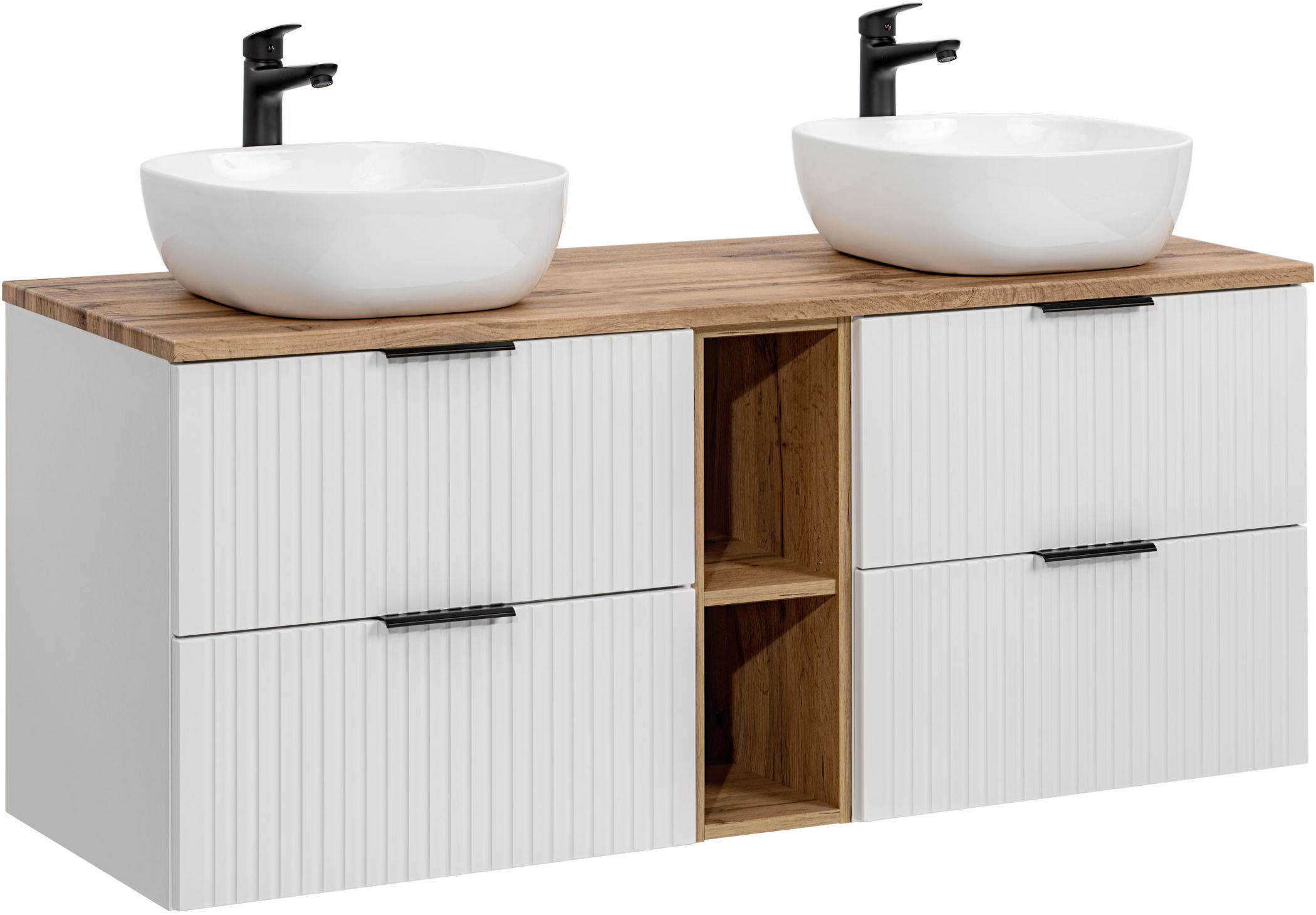 Comad Adel White szafka 140 cm podumywalkowa wisząca z umywalkami i regałem biała SET -ADW B 140 CM UN 6252 81-01 WOTAN