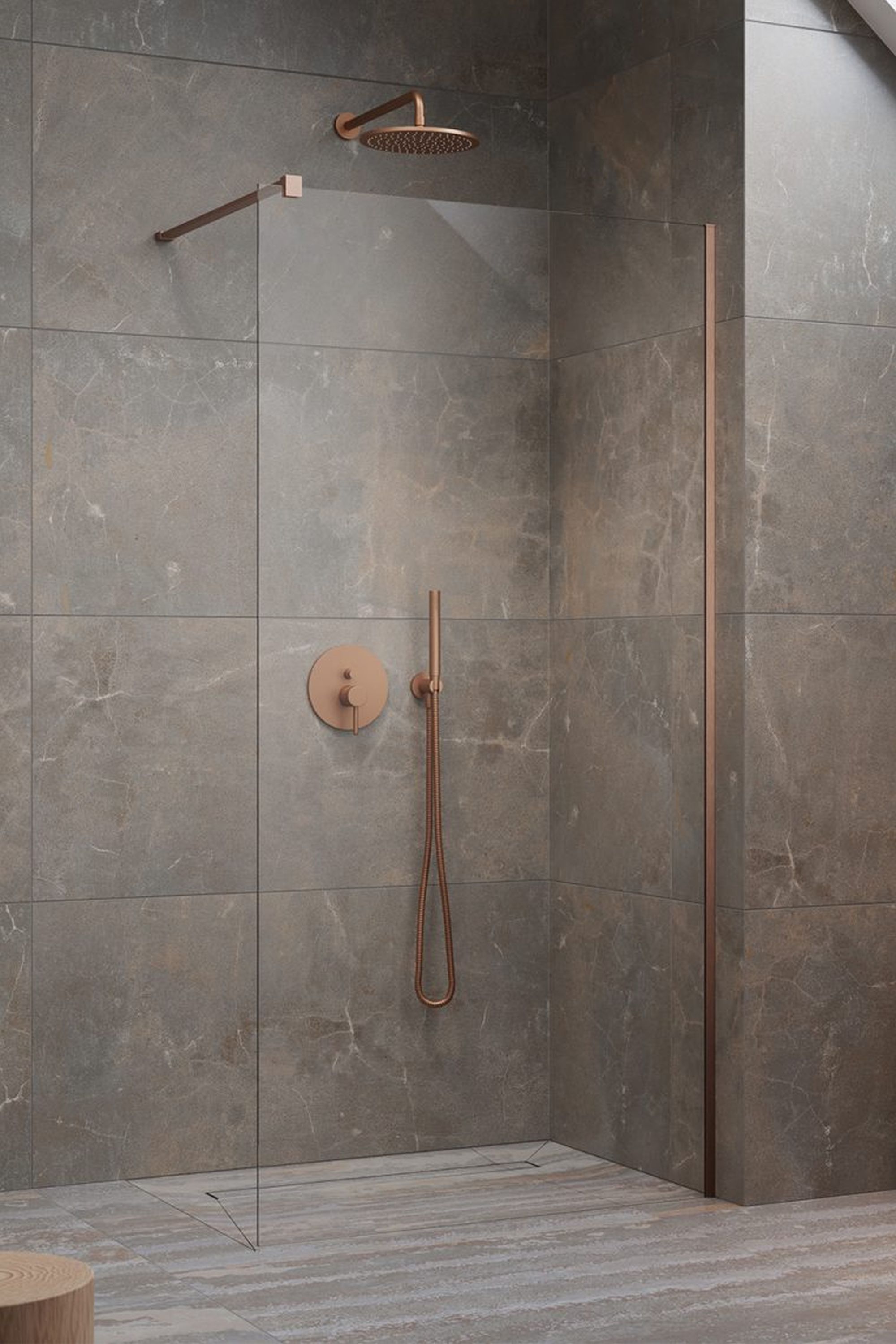 Radaway Modo New Brushed Copper II Walk-In ścianka 95 cm wolnostojąca miedź szczotkowana/szkło przezroczyste 389095-93-01