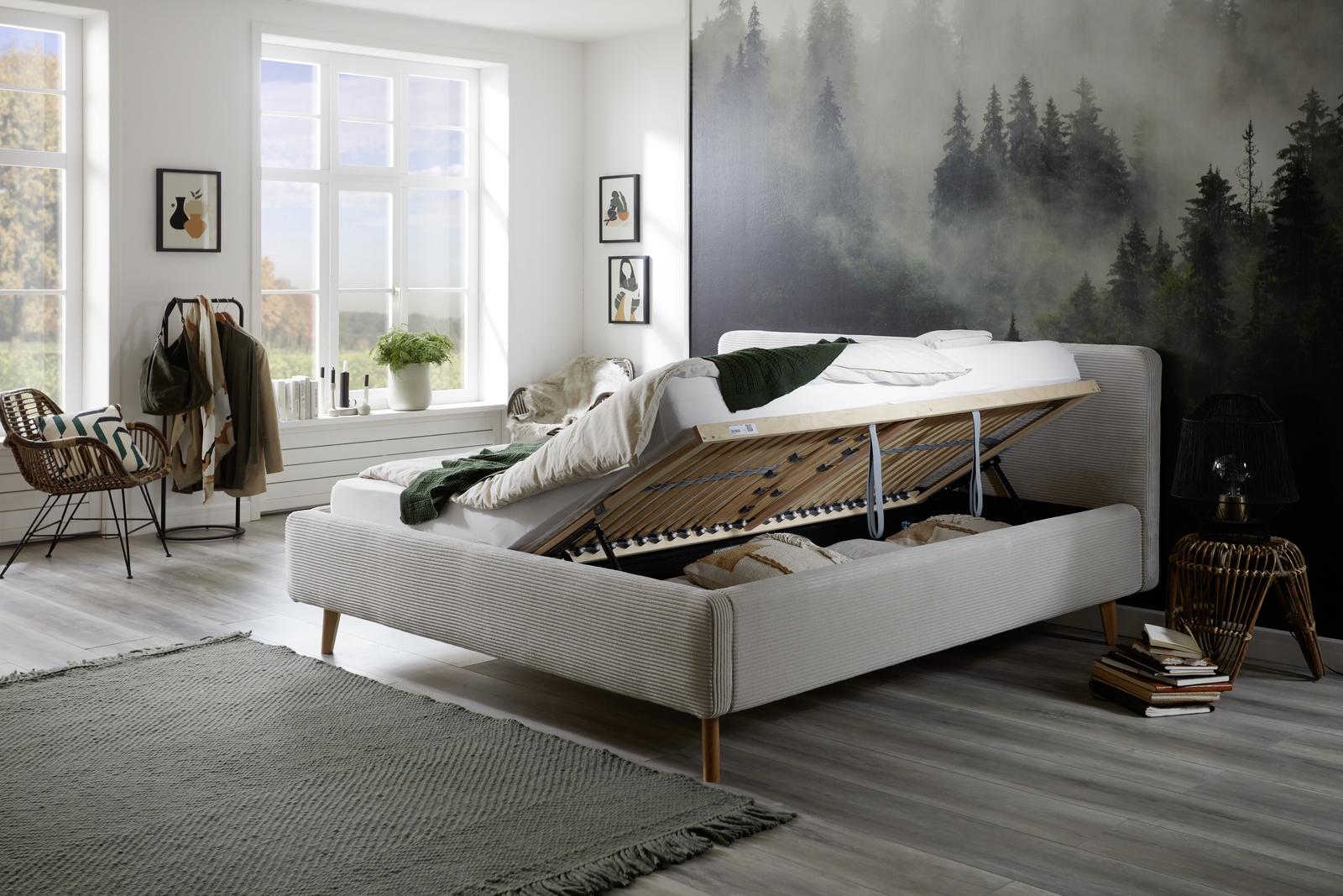 Łóżko tapicerowane z miejscem na pościel 180 Mathew cord beige