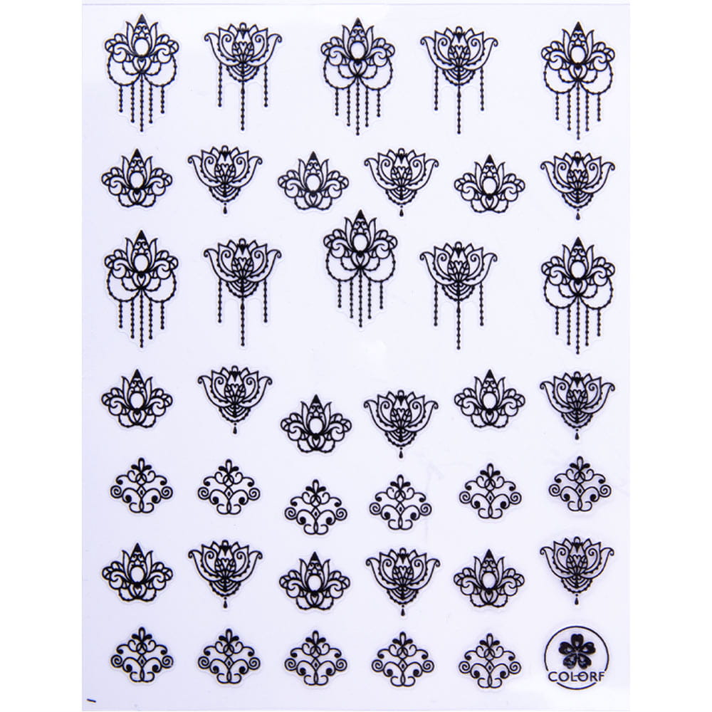 Naklejki do paznokci cienkie samoprzylepne wzory ornamenty CB-174 czarne
